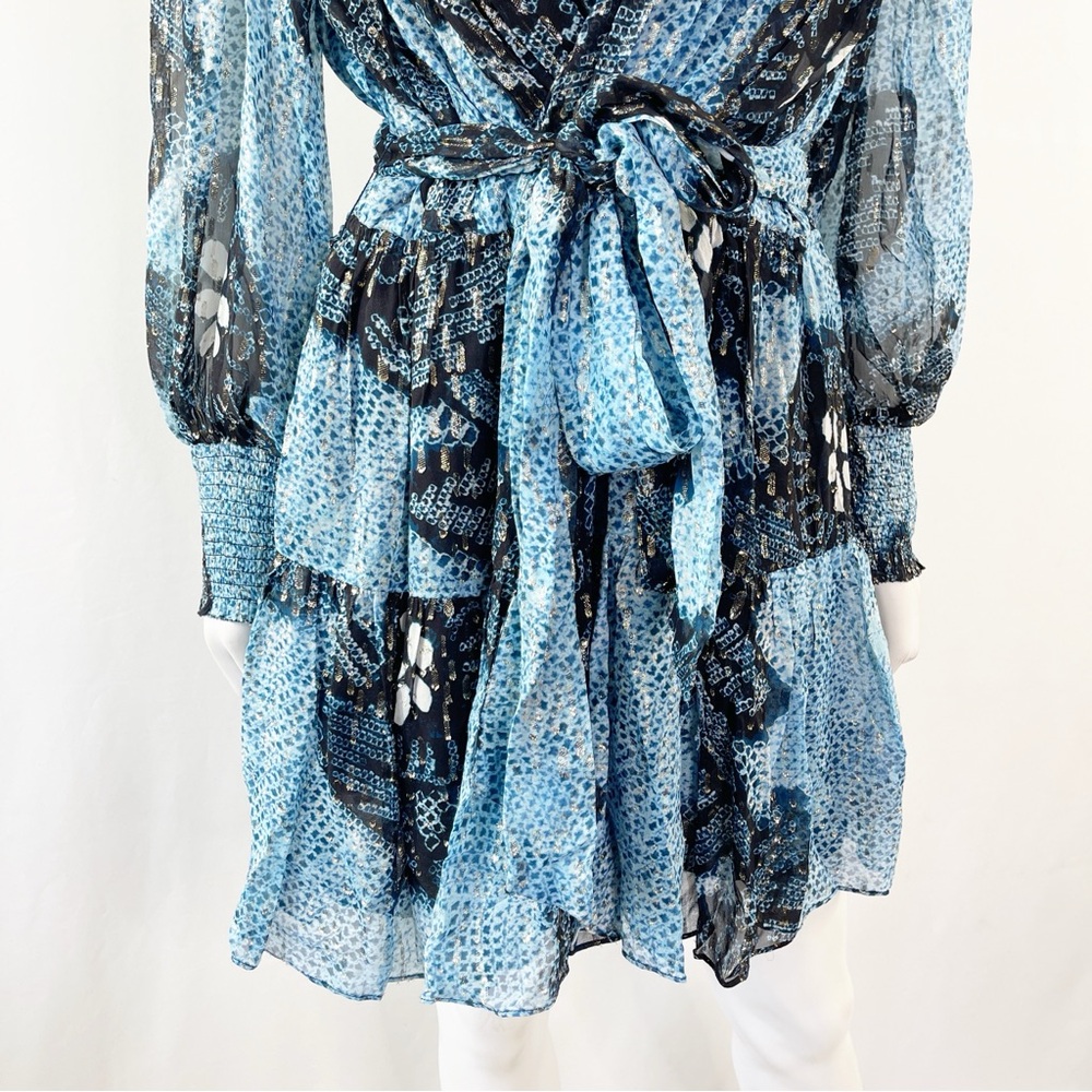 Ulla Johnson NOEMI Dress Size 12 Silk Metallic Mini Shibori Print in Sky Blue - Picture 12 of 16